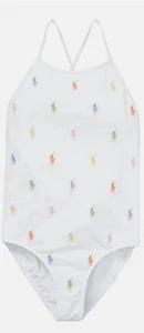 Polo Ralph Lauren Girls One Piece Allover Embroidered Swimsuit (16) White 304361 - Picture 1 of 3