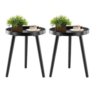 Black Round Side Table Set of 2, Tray Nightstand Sofa Coffee End Table for Li... - Picture 1 of 7