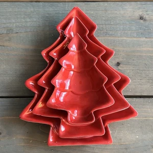 Servizio Piatti Albero di Natale Ceramica Set di 3 Livelli - Piccolo Medio Grande Rosso - Foto 1 di 7