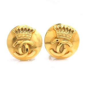 Auth CHANEL Vintage CC Logo Clip on Earrings Gold Metal - e61010j - Picture 1 of 12