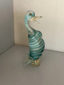 Vintage Murano Italy Filigrana Teal And Gold Swirl Duck Glass Hand Blown Glass - Picture 1 of 6