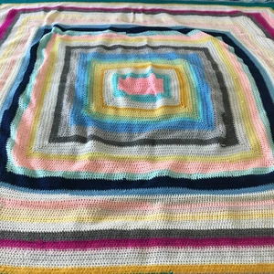 Crochet Blanket Handmade Double Bed Size Sofa Campervan Bright Squares 67" x 55" - Picture 1 of 10