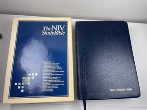 NIV - STUDIENBIBEL, 1985 Zondervan blau gebundenes Leder, roter Buchstabe, indiziert mit Box - Bild 1 von 24