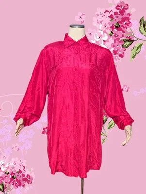 HIDDEN FANTASIES Caliente Rosa 100% SEDA Camisón Camisa Larga para Dormir Para Mujer Mediana Foto 1 de 4