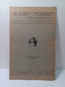 Early 1900's Modern Creamery Gilroy's Finest Fountain California Menu JRR30 - Picture 1 of 4