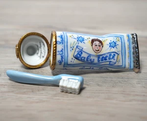 Rochard Limoges France Hand Painted Baby Toothpaste w/Toothbrush Trinket Box - Picture 1 of 10