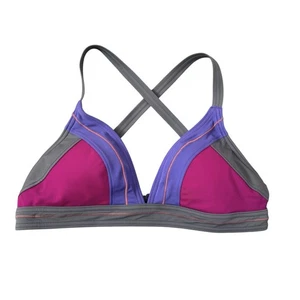Prana Damen Alta Bikini Schwimmen Oberteil Größe Medium Colorblock grau lila gekreuzter Rücken - Bild 1 von 4
