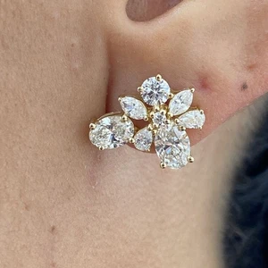 14K Yellow Gold Stud Earrings 2.85ct Multi Shape Lab Created Diamond F/VS - Picture 1 of 6