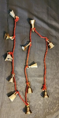 Vintage India 40” Cord w/12 Brass Bells Attached Different Shapes Designs Chimes - Image 1 of 4