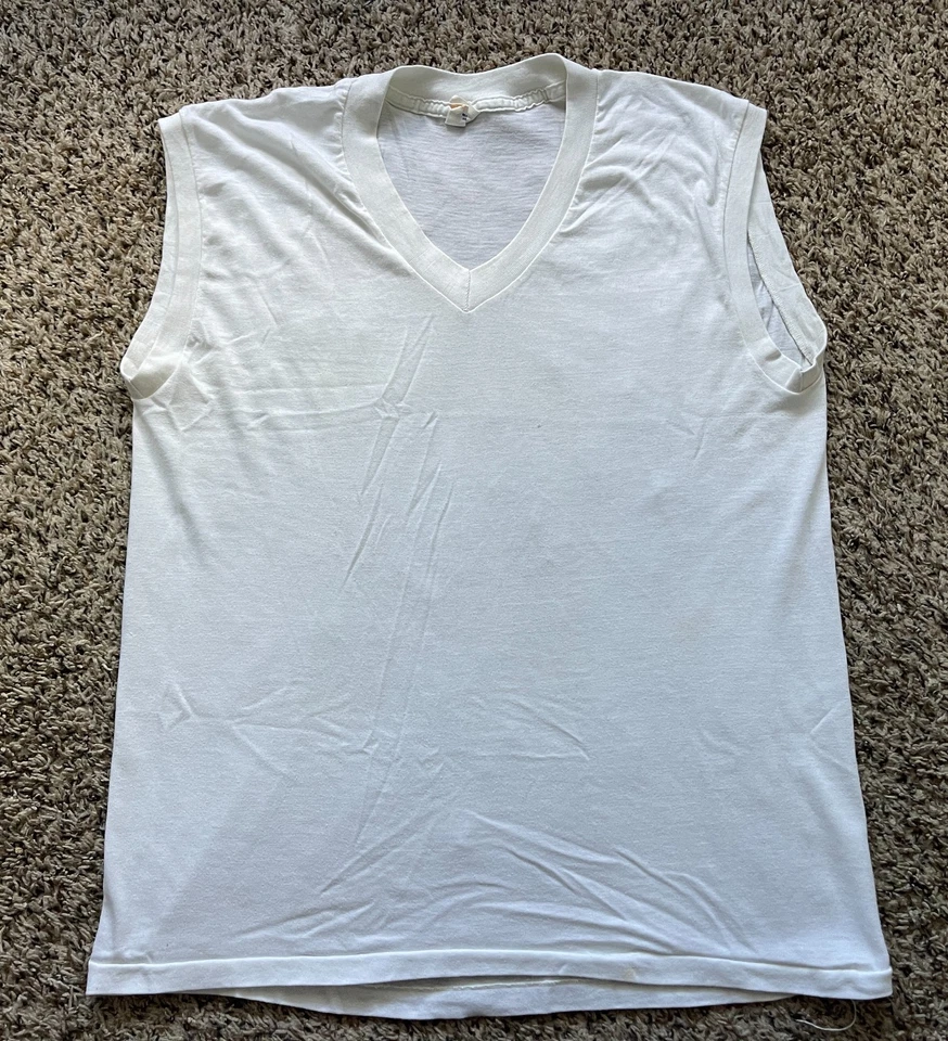 Camisa Sears Para Hombres Grande Blanca Sin Mangas Sanfor Tejido Bodywear Cuello en V Verdadera De Colección Foto 1 de 4