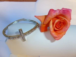 SIDEWAYS CROSS CRYSTAL BRACELET SILVER PLATED CANDY FOR THE ARM LOVE AND HIP HOP - Picture 1 of 3