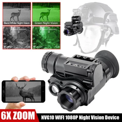 NVG10 1080P Helmet Monocular Night Vision Goggles WiFi Tactical Hunting Device - Image 1 of 4
