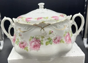 MZ AUSTRIA SMALL TUREEN PINK ROSE SERVING PORCELAIN BOWL  DISH - Picture 1 of 11
