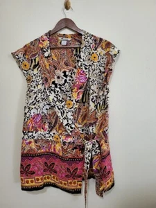 Nygard Fiesta Orange Yellow Paisley Floral Sleeveless Blouse 100% Silk Size 22 - Picture 1 of 6