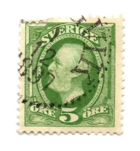 Suecia 1891 -1903 Rey Oscar II 5 orejas SC: 56 Verde Estampilla Usada (a1) - Imagen 1 de 1