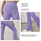 (Purple M)Knit Casual Trousers High Waist Belt Free Slight Flared Pure TDM