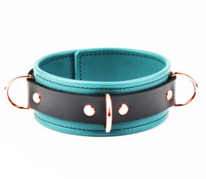 Premium Leather Collar | Handcrafted Emerald Green & Rose Gold Cf33EmGrRg - Picture 1 of 4