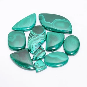 Natural Malachite Cabochon Gemstone 10Pcs 256Ct. 10X11 42X21mm (Stone as picture - Picture 1 of 5