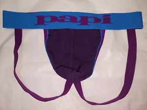 INTIMO PAPI UOMO JOCKSTRAPS COLORE VIOLA SCURO CON FASCIA AQUA TAGLIA MEDIA M - Foto 1 di 3