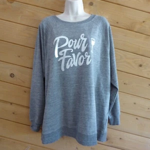 Wildfox Pour Favor Por Statement Felpa Morbida Manica Lunga Top Grigio Oversize - Foto 1 di 7