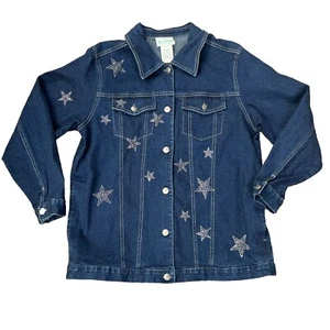 Vintage The Quacker Factory Denim Jean Jacket Star Embellishment Rhinestones Med - Picture 1 of 11