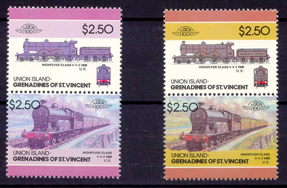 GRENADINES OF ST. VINCENT-UNION ISLAND 1986 Locomotives 2.50$ U/M MISSING YELLOW - Image 1 of 1