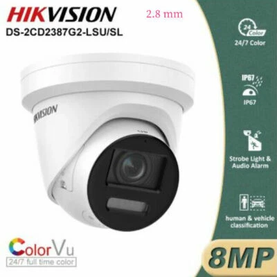 Hikvision DS-2CD2387G2-LSU/SL 8MP ColorVu Strobe Light Turret IP Camera 2.8mm - Image 1 of 4