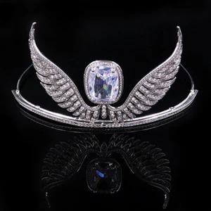 Luxury All CZ Cubic Zirconia Angel Wing Wedding Queen Princess Prom Tiara Crown - Picture 1 of 5