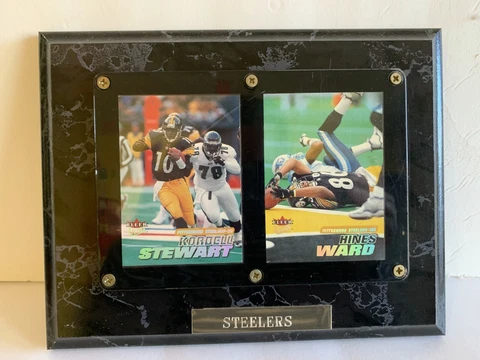 Pittsburgh Steelers 2 Card Plaque Kordell Stewart Hines Ward Black Marble Frame Cover