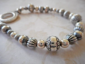 Carolyn Pollack Beaded Sterling Silver 7.25" Bracelet Toggle Clasp 6050N - Picture 1 of 6