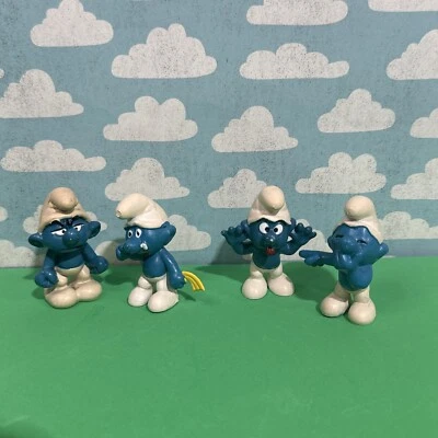 1983 Peyo Grumpy Angry Smurf, CRYING SMURF, JOKEY LAUGHTING SMURF, NAUGHTY SMURF - Image 1 of 4