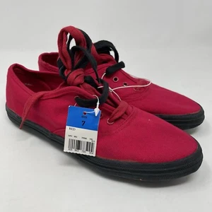 Vintage Canvas Flats Sneakers Shoes Women Sz 7 Red Low Trend Basics Preppy 80s - Picture 1 of 14