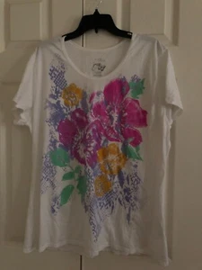 JMS Plus Size 2X White Floral Pink Yellow Green Lilac Top Blouse Women - Picture 1 of 12