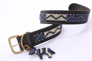 Dog Collar Leather Hand Beaded Whopper size (25.2-29.6 inch neck) Fairtrade - Picture 1 of 6