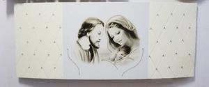 QUADRO MODERNO LEGNO CURVO SACRAFAMIGLIA DECORO CREMA EFFETTO PELLE E CRISTALLI - Imagen 1 de 1