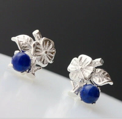 D10 Orecchini a Farfalla Lapislazzuli Blu Foglie Frutta 925 Argento Sterling - Immagine 1 di 4