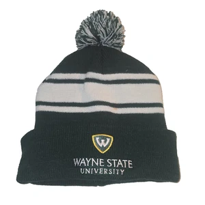 Wayne State University grün weiß Streifen Kunstbommel Winter Beanie Mütze Kappe - Bild 1 von 4