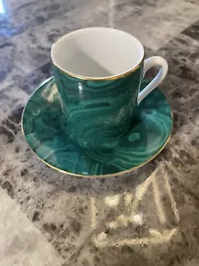 Vintage Neiman Marcus Japan Green Malachite Porcelain Demitasse Tea Cup & Saucer - Picture 1 of 6