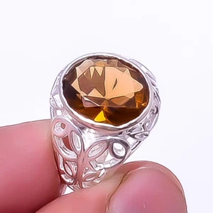 Anello gioiello fatto a mano quarzo fumé argento sterling 925 s.6 R7462-26 - Foto 1 di 1