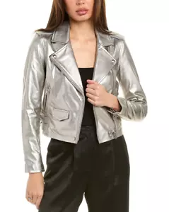 Metallic Silber Damen Schößchen Lederjacke Party Style Pure Leather Jacket - Bild 1 von 3