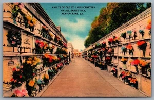 Postcard New Orleans LA c1940s Vaults in St. Louis Cemetery All Saints Day Linen - Picture 1 of 2