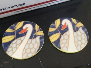 Anthropologie Natura Tisch Keramik Untersetzer Schwäne 2er Set Neu - Bild 1 von 3