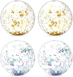 Gold and Turquoise Inflatable Glitter Beach Balls (20 Inches, 4 Pack - Picture 1 of 12