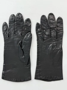 Vintage Black Leather W/ Rayon Tricot Lining Women's Gloves Size MEDIUM - Picture 1 of 4