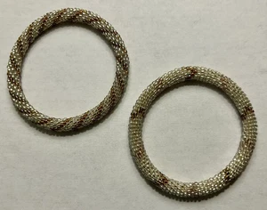Sashka Co. Handmade Glass Beaded Bracelets Set Of 2 White, Gold, Clear - Picture 1 of 5