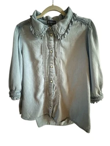 Camicetta Democracy Chambray con volant e colletto donna XL bottoni finti perle - Foto 1 di 10