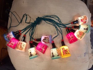 VINTAGE CHRISTMAS TREE FAIRY LIGHTS X 12 BAKELITE SHADED SET. WORKING. 1950S. - Picture 1 of 15