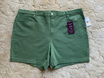 NWT GLORIA VANDERBILT AMANDA GREEN CLASSIC LENGTH COTTON BLEND SHORTS SIZE 24W - Image 1 of 4