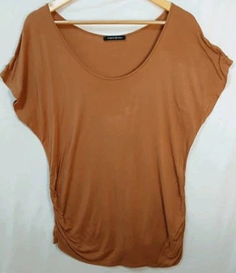Boho Brown Draped Flutter Sleeve Top XL Stretchy Soft Knit Hippie Chic Blouse - Picture 1 of 7