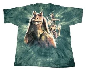 Vintage Jar Jar Binks Liquid Blue Shirt RARE green Tie Dye Star Wars 90s - Bild 1 von 7